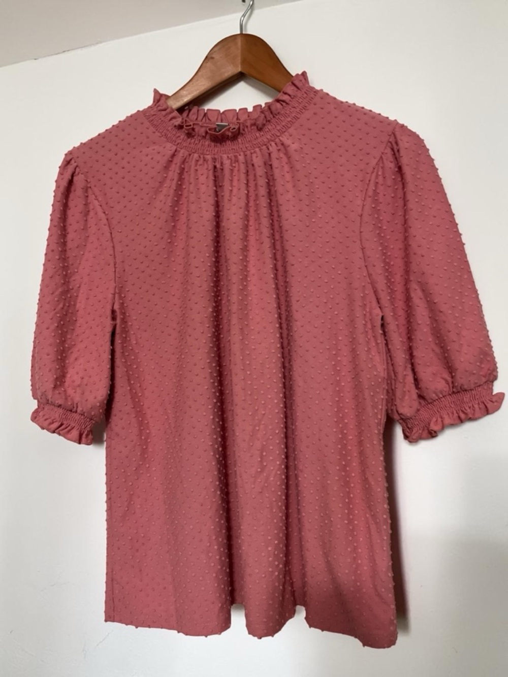 J. Crew Textured Bubble Pink Blouse with Ruffle Trim